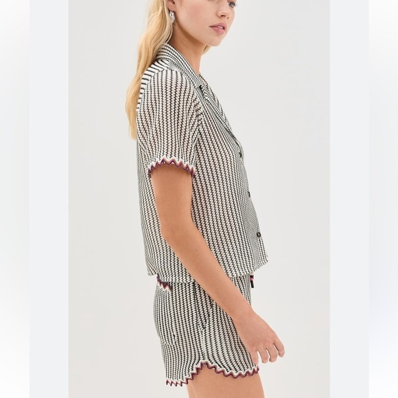 SAYLOR VERNA STRIPE CROCHET KNIT SHORT SET BLACK WHITE SMALL - Picture 10 of 11